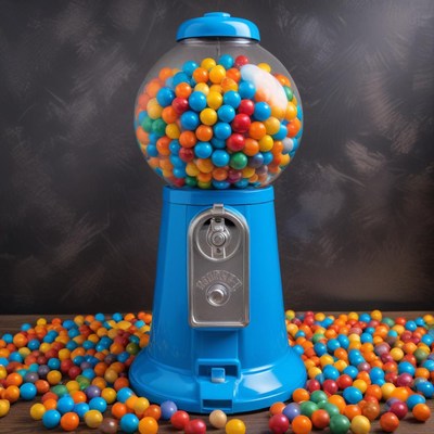 Colorful gumball machine filled with candy