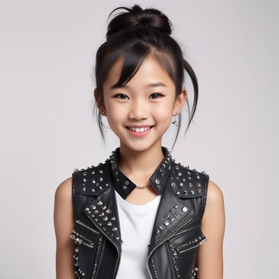 Young girl in stylish leather vest