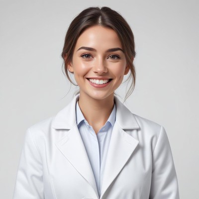 Smiling woman in lab coat