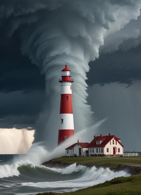 Lighthouse near stormy sea