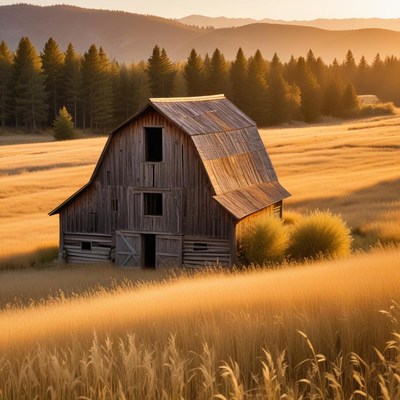 Rustic barn at sunset in the countryside