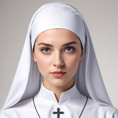 Nun in white habit with cross