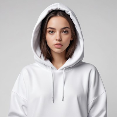 Young model in white hoodie