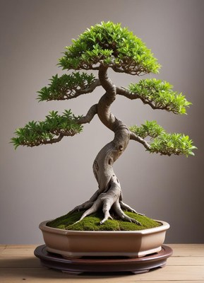 Beautiful bonsai tree display in a pot