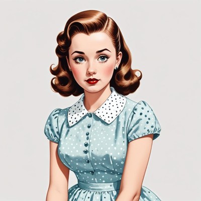 Vintage girl in polka dot dress