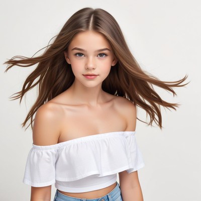 Young model with flowing hair