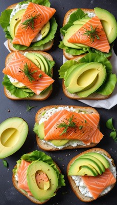 Fresh salmon avocado open sandwiches