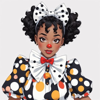 Colorful clown with curly hair