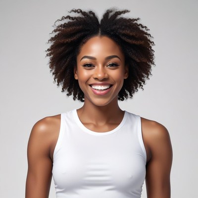 Smiling woman with curly hair
