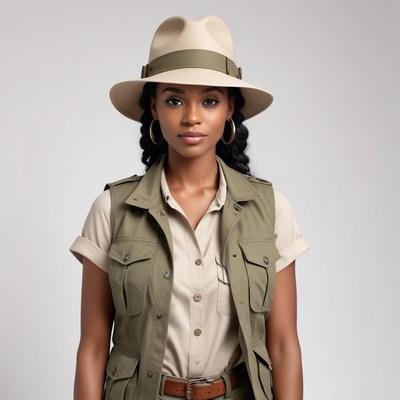 Confident explorer in safari attire