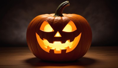 Brightly lit halloween pumpkin decoration