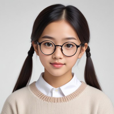 Young girl with glasses and braids