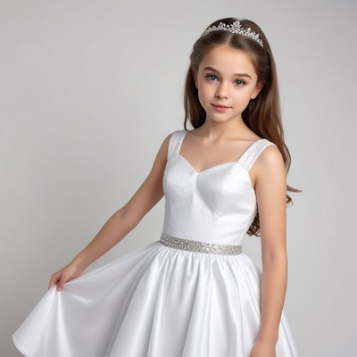Girl in white dress poses elegantly