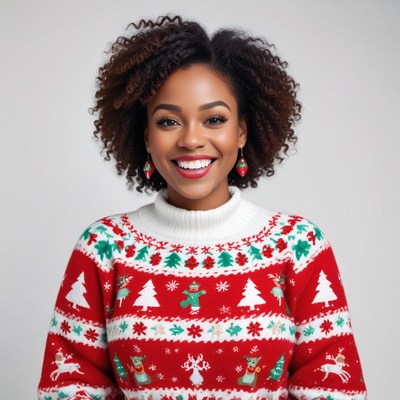 Cheerful woman in festive sweater