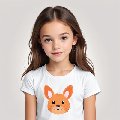 Girl in bunny shirt smiles brightly