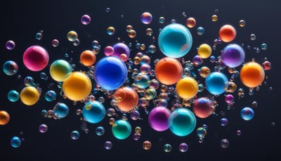 Colorful bubbles floating in space