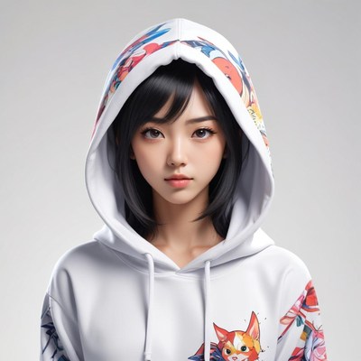 Young woman wearing a colorful hoodie