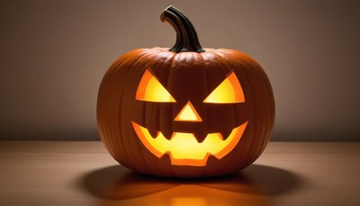 Brightly lit halloween pumpkin display