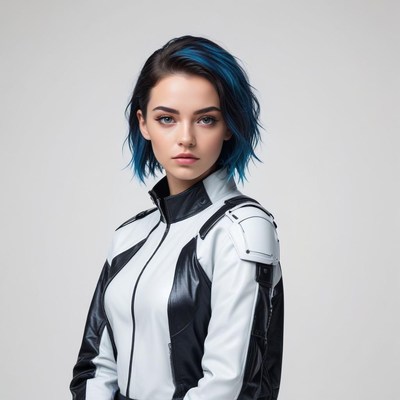 Model in futuristic outfit