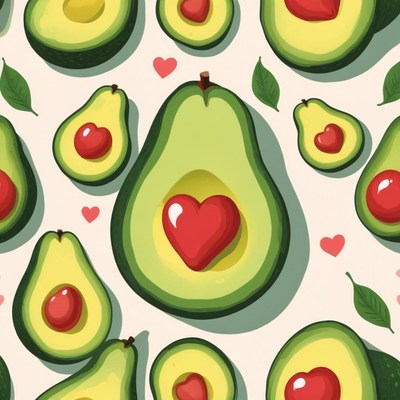 Colorful avocados with hearts pattern