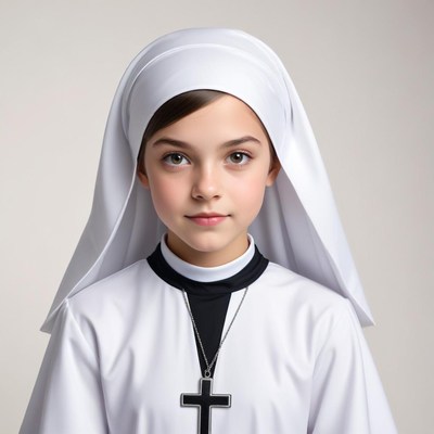 Young girl dressed as nun