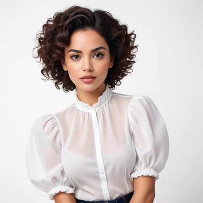 Stylish woman with curly hair