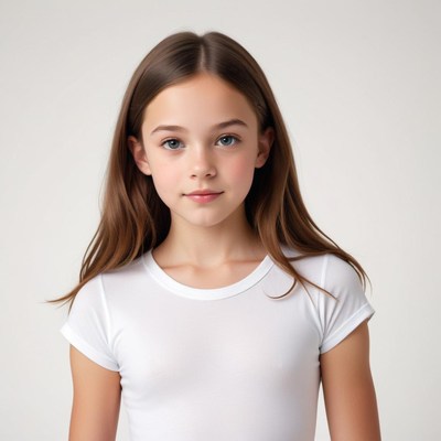 Young girl with long hair in simple shirt