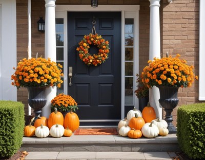 Vibrant autumn porch decorations