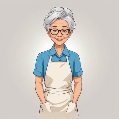 Smiling elderly woman in apron