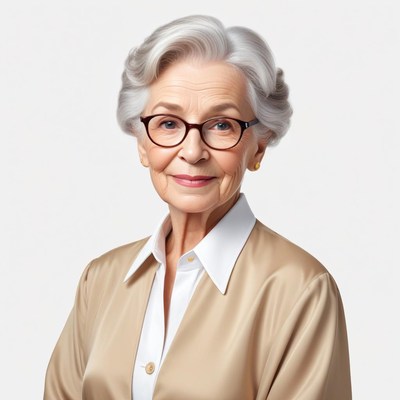 Elderly woman with gray hair in glasses