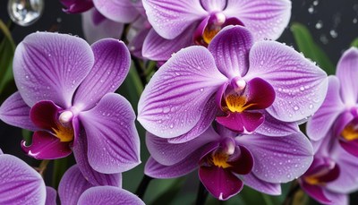 Beautiful purple orchids with droplets