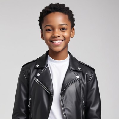 Smiling child in black jacket