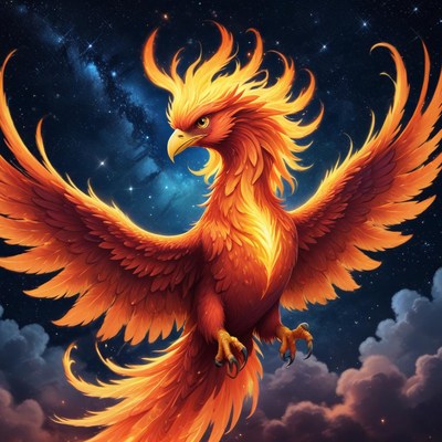 Majestic phoenix in flight against night sky