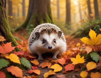 Hedgehog in autumn forest