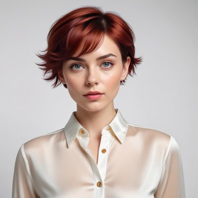 Short red hairstyle on young woman