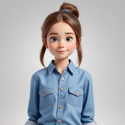 Young girl in denim shirt smiling