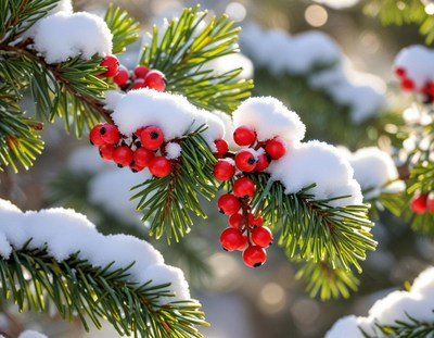 Winter berries on snow-covered branches