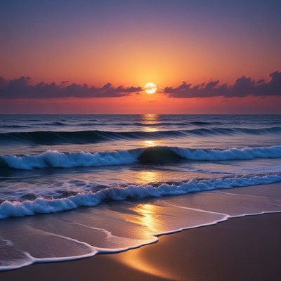 Sunset over calm ocean waves