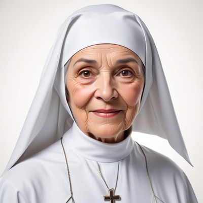Elderly nun in white habit