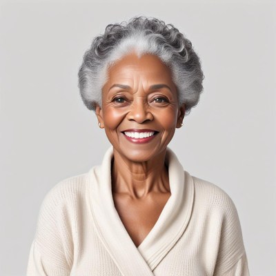 Smiling elderly woman with gray hair