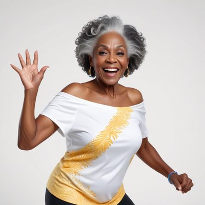Joyful older woman expressing excitement