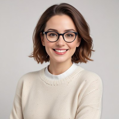 Smiling woman in light sweater