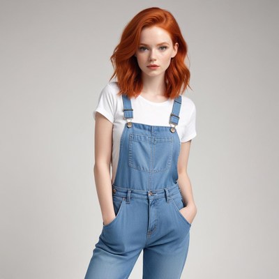 Model in denim overalls posing naturally