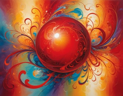 Vibrant abstract swirl with red sphere