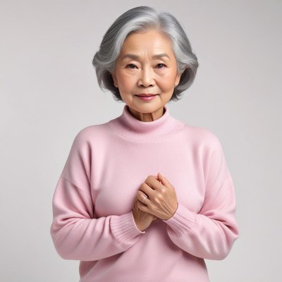Elderly woman in pink sweater smiling