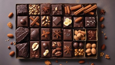 Chocolate assortment on gray background