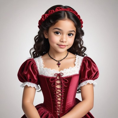 Young girl in burgundy costume
