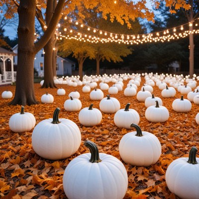 Enchanted pumpkin patch at dusk
