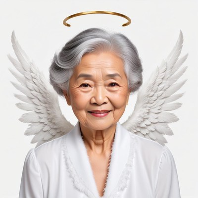 Elderly woman with angel wings