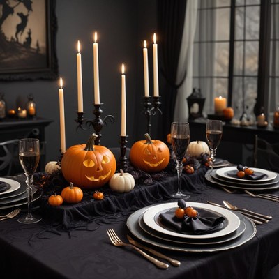 Spooky halloween dinner table setting